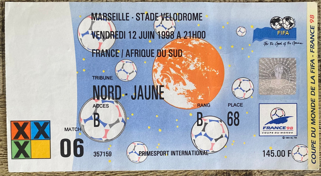1998 ORIGINAL WORLD CUP 1ST ROUND TICKET FRANCE V SOUTH AFRICA @ MARSEILLE