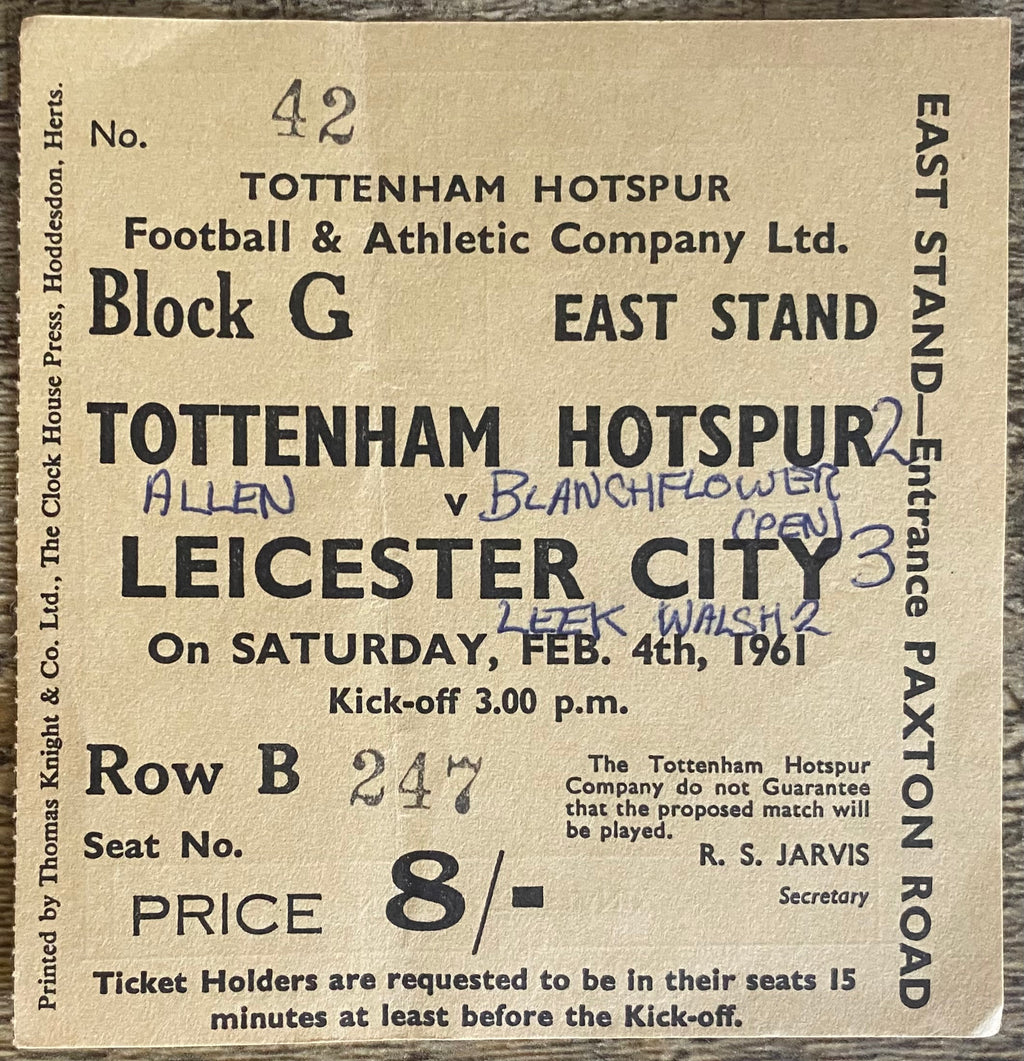 1960/61 ORIGINAL DIVISION ONE TICKET TOTTENHAM HOTSPUR V LEICESTER CITY