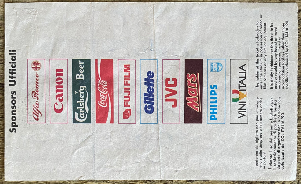 1990 ORIGINAL WORLD CUP 1ST ROUND TICKET SCOTLAND V BRAZIL @ TURIN