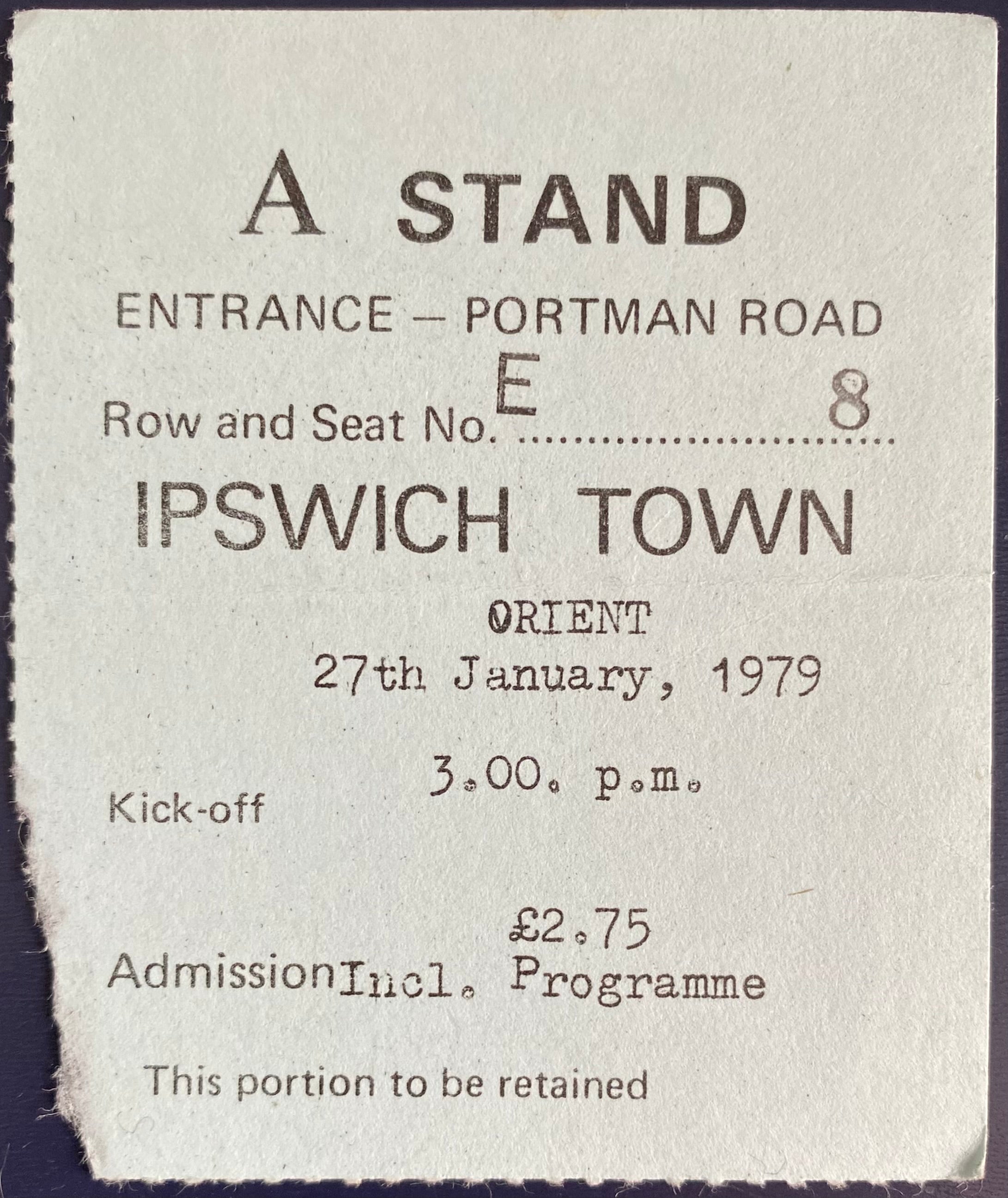 1978/79 ORIGINAL FA CUP 4TH ROUND TICKET IPSWICH TOWN V ORIENT