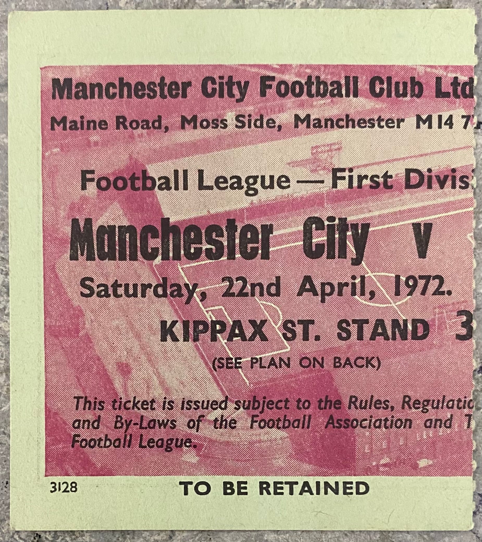 1971/72 ORIGINAL DIVISION 1 TICKET MANCHESTER CITY V DERBY COUNTY