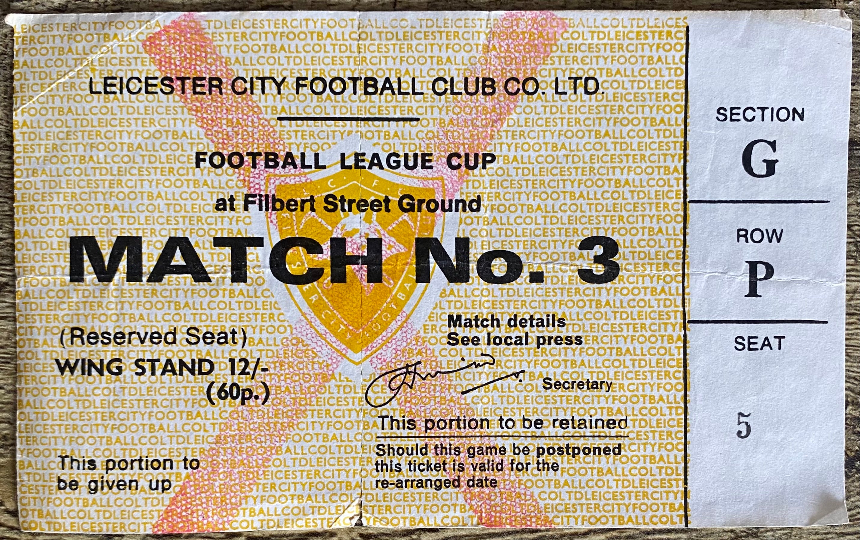 1970/71 ORIGINAL LEAGUE CUP 3RD ROUND  TICKET LEICESTER CITY V BRISTOL CITY