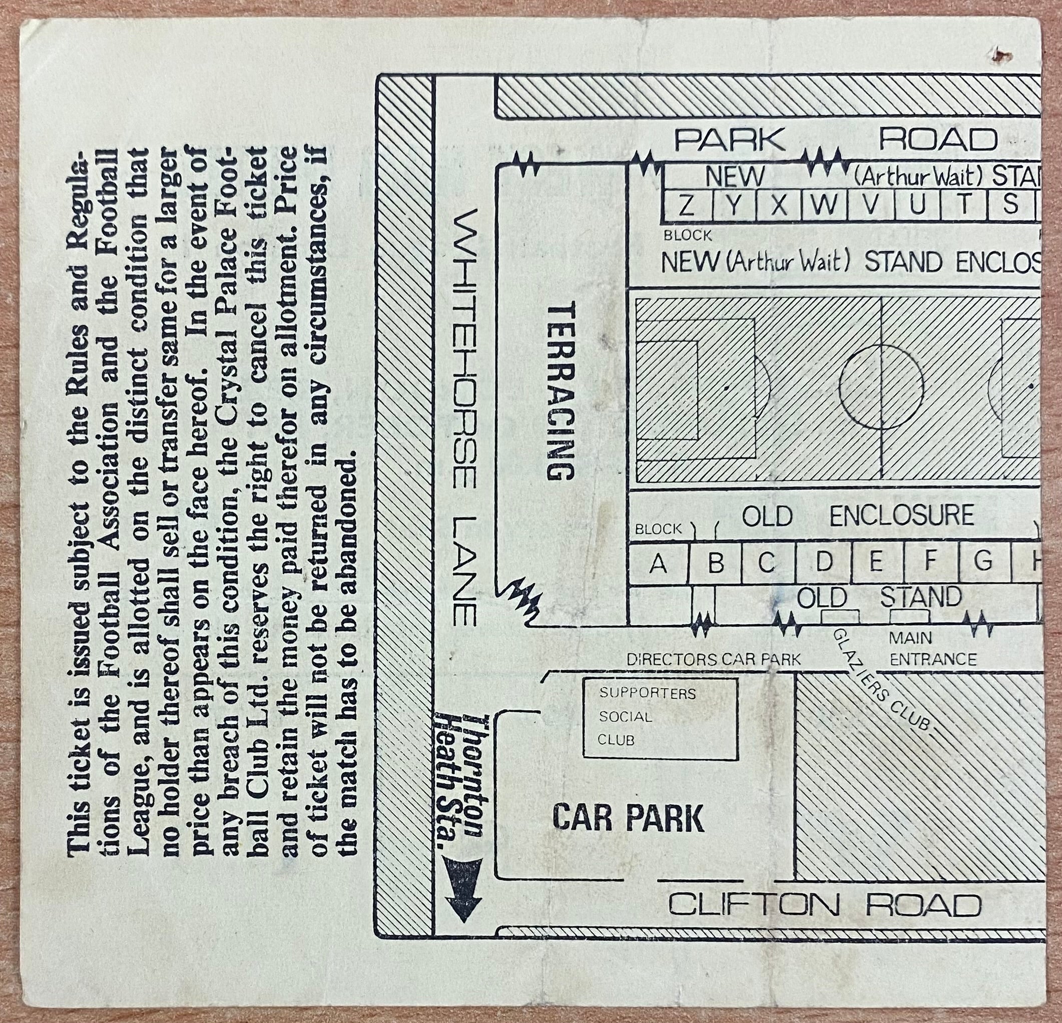 1971/72 ORIGINAL DIVISION 1 TICKET CRYSTAL PALACE V WEST HAM UNITED