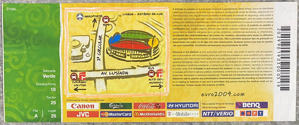 2004 ORIGINAL EUROPEAN CHAMPIONSHIPS UNUSED TICKET ENGLAND V CROATIA @ LISBON