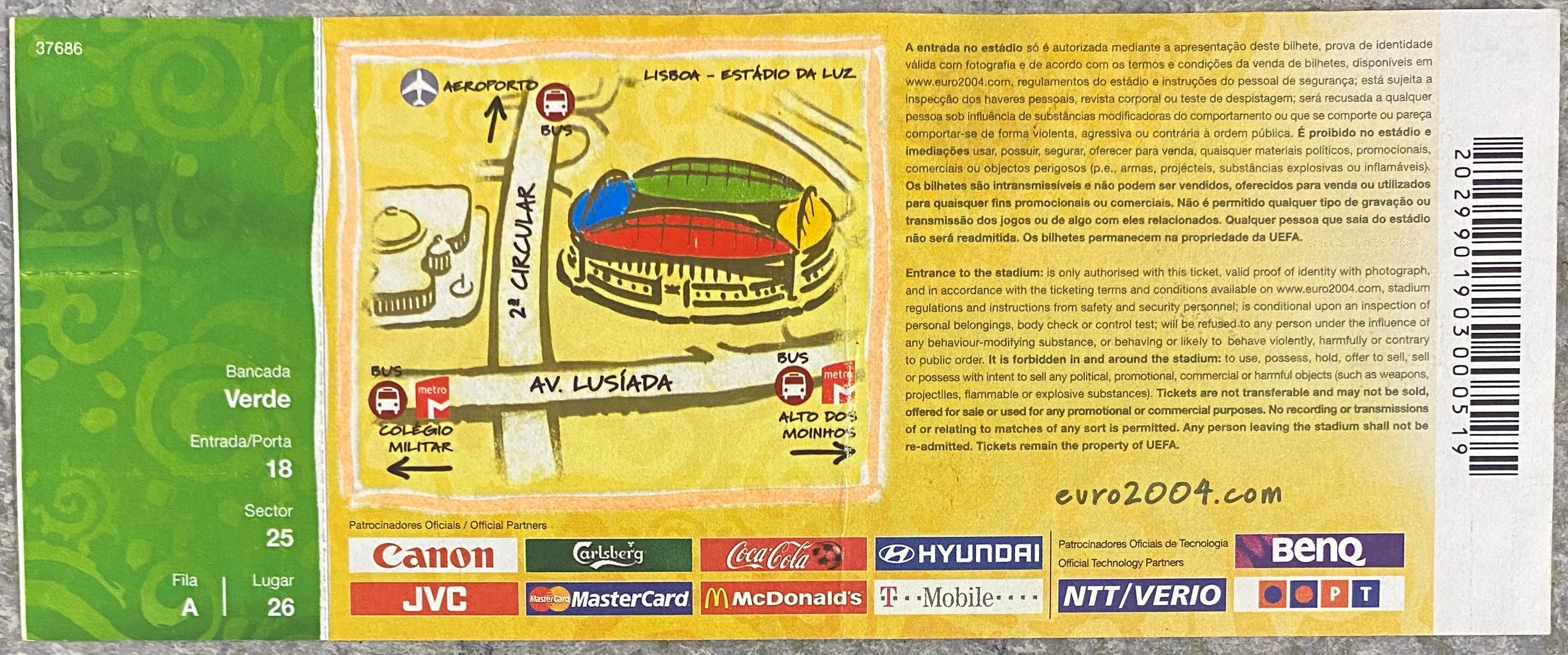 2004 ORIGINAL EUROPEAN CHAMPIONSHIPS UNUSED TICKET ENGLAND V CROATIA @ LISBON