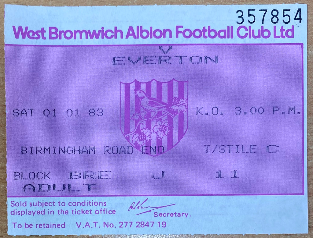 1982/83 ORIGINAL DIVISION 1 TICKET WEST BROMWICH ALBION V EVERTON