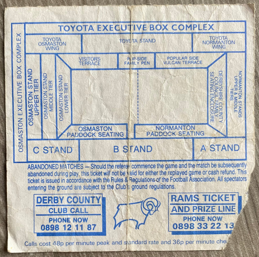 1992/93 ORIGINAL DIVISION 1 TICKET DERBY COUNTY V CHARLTON ATHLETIC