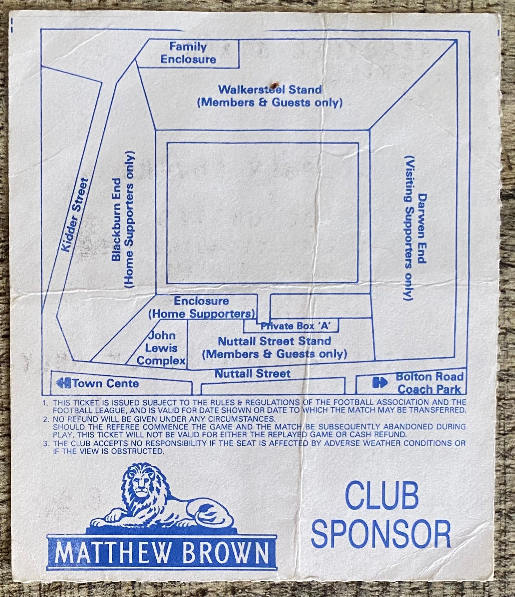 1991/92 ORIGINAL DIVISION 2 TICKET BLACKBURN ROVERS V OXFORD UNITED