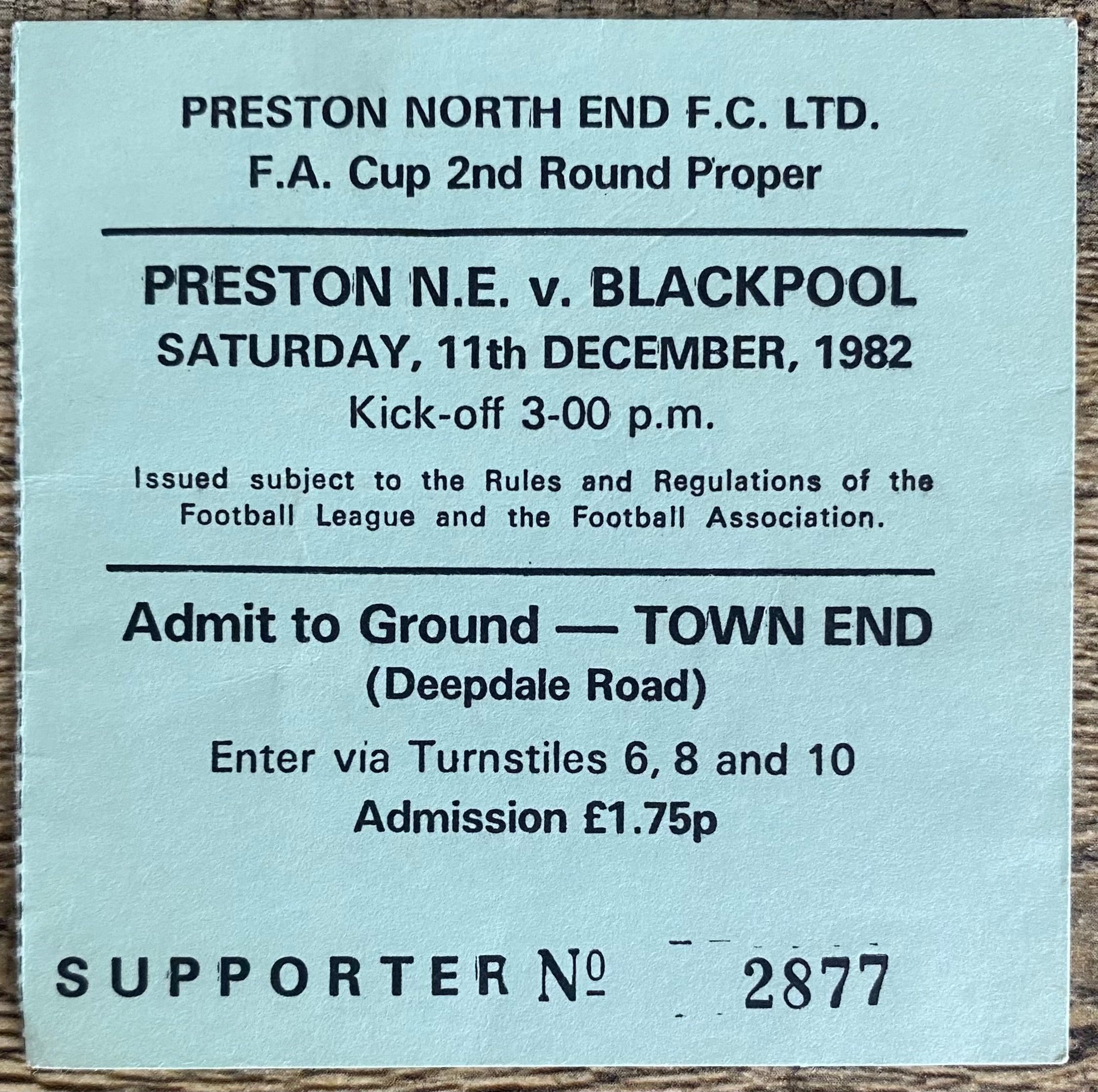 1982/83 ORIGINAL FA CUP 2ND ROUND TICKET PRESTON NORTH END V BLACKPOOL