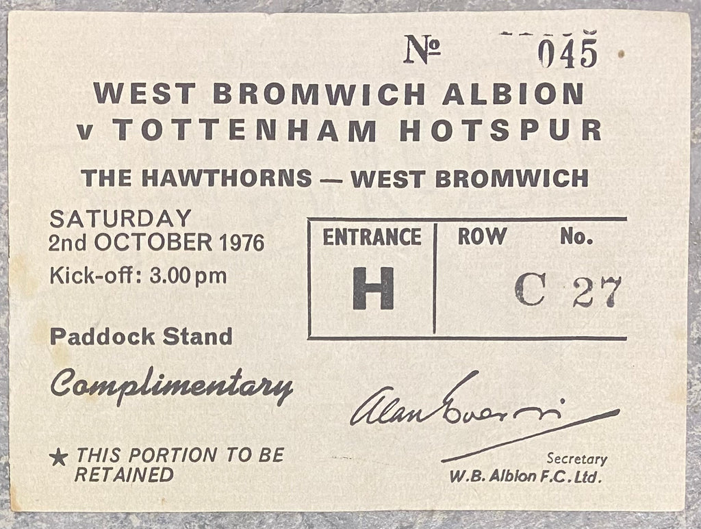 1976/77 ORIGINAL DIVISION ONE TICKET WEST BROMWICH ALBION V TOTTENHAM HOTSPUR