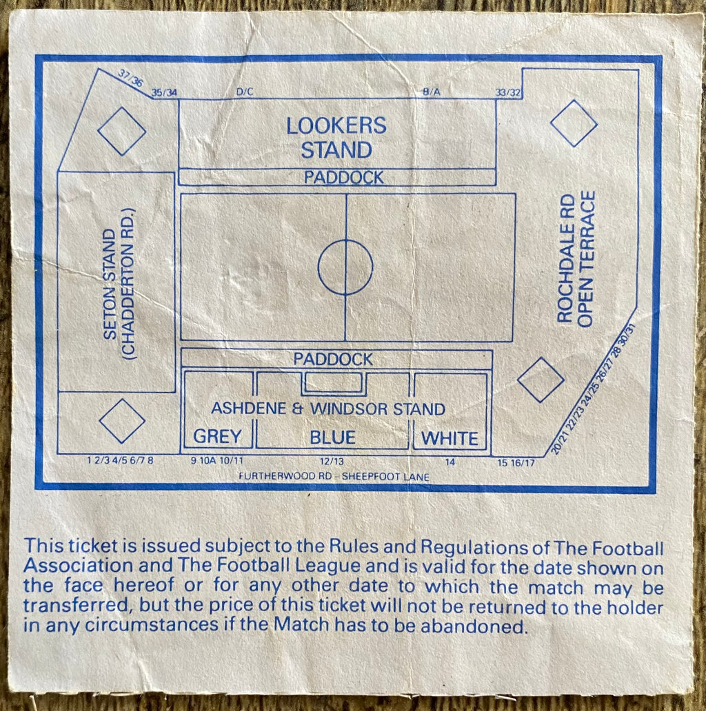 1991/92 ORIGINAL DIVISION 1 TICKET OLDHAM ATHLETIC V WEST HAM UNITED