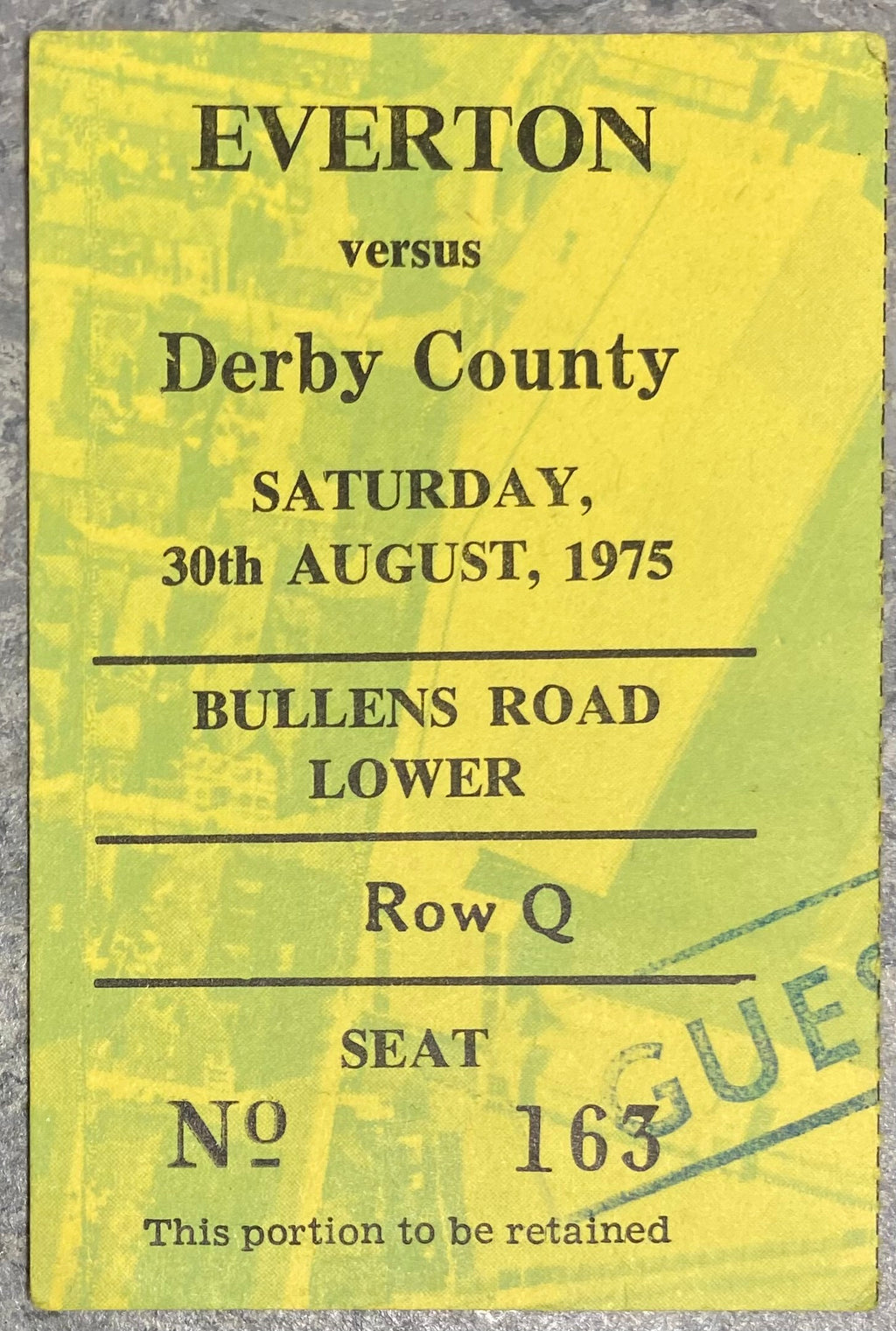 1975/76 ORIGINAL DIVISION ONE TICKET EVERTON V DERBY COUNTY