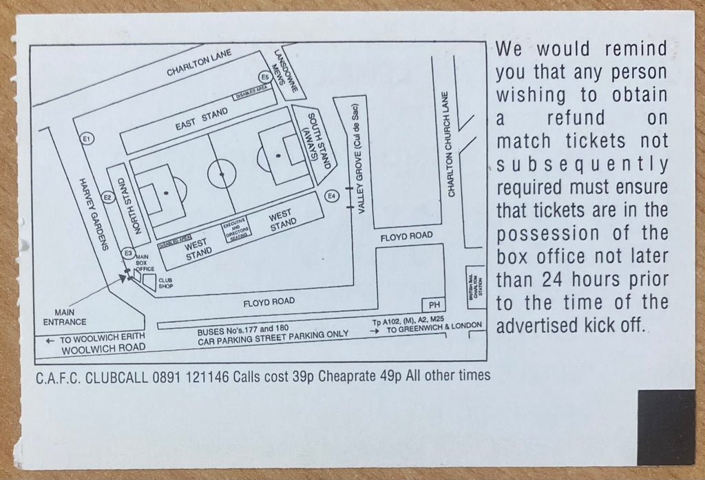 1994/95 ORIGINAL DIVISION 1 TICKET CHARLTON ATHLETIC V NOTTS COUNTY