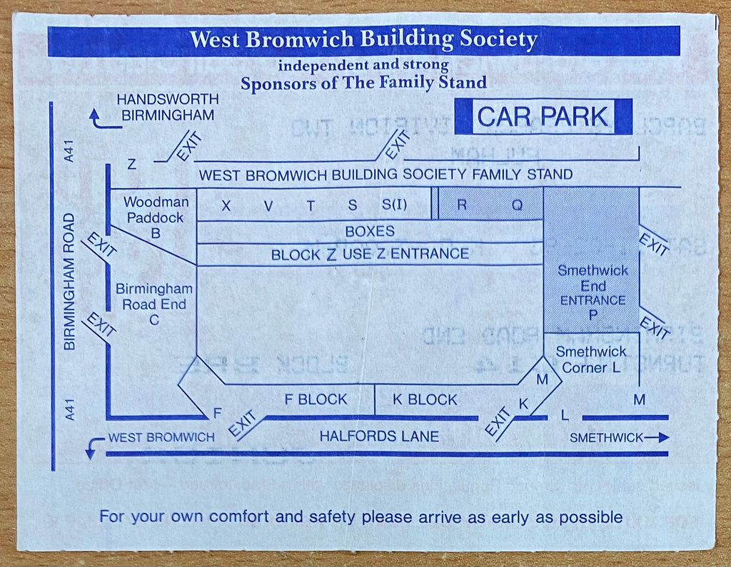 1992/93 ORIGINAL DIVISION 2 TICKET WEST BROMWICH ALBION V FULHAM