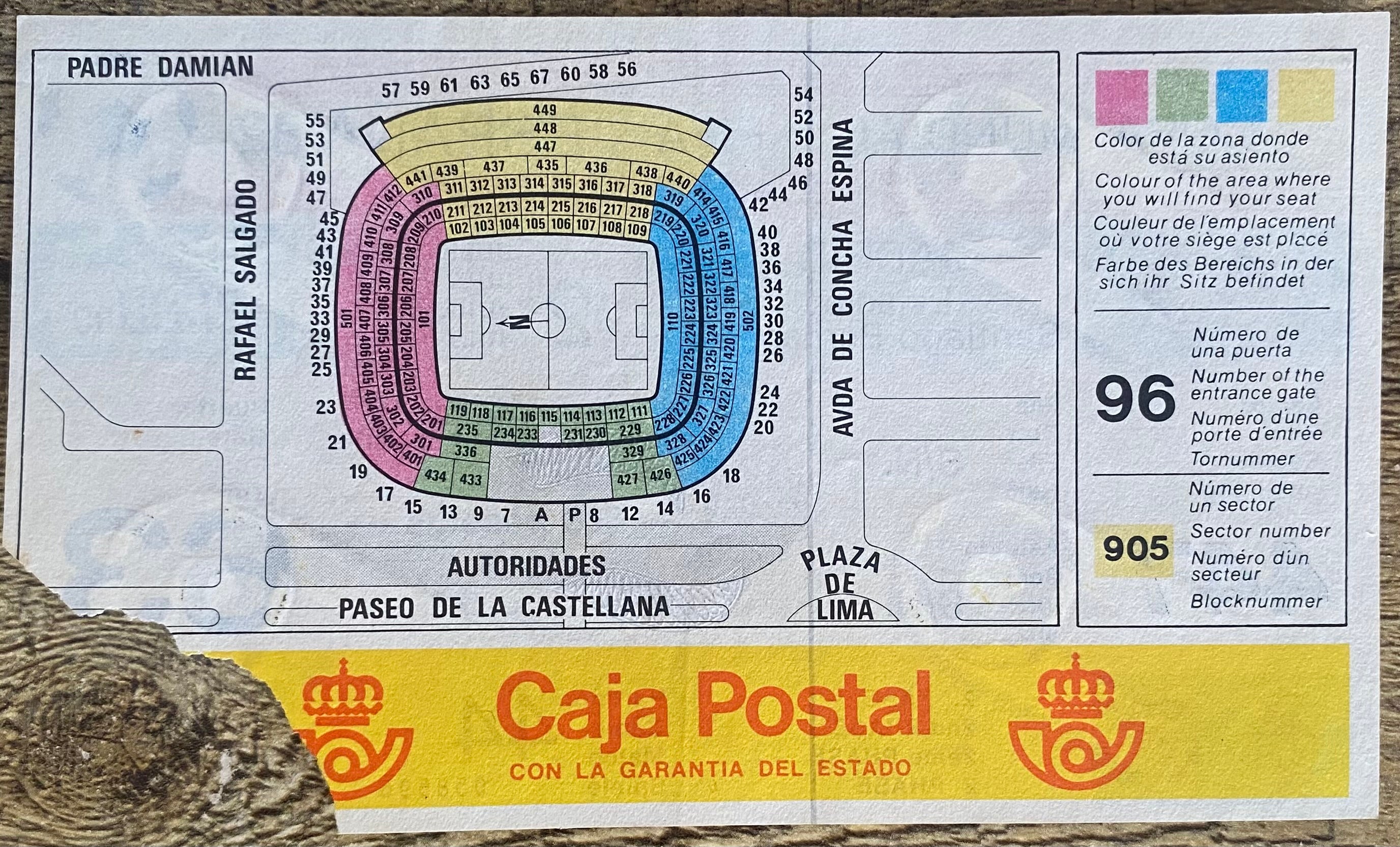 1982 ORIGINAL WORLD CUP 2ND PHASE TICKET WEST GERMANY V SPAIN @ MADRID