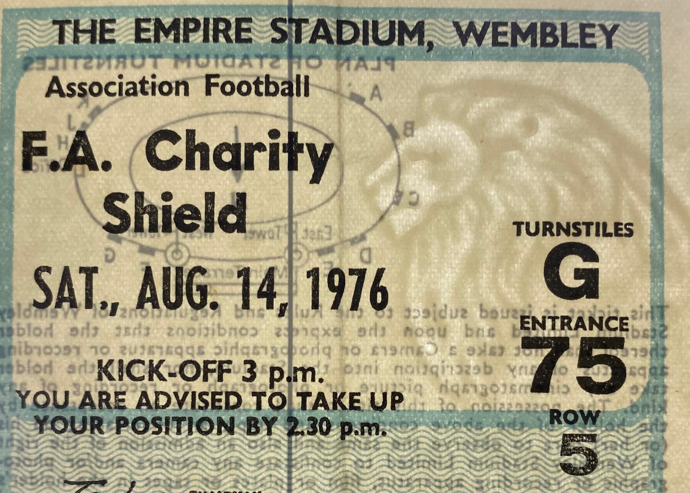 1976 ORIGINAL CHARITY SHIELD TICKET LIVERPOOL V SOUTHAMPTON