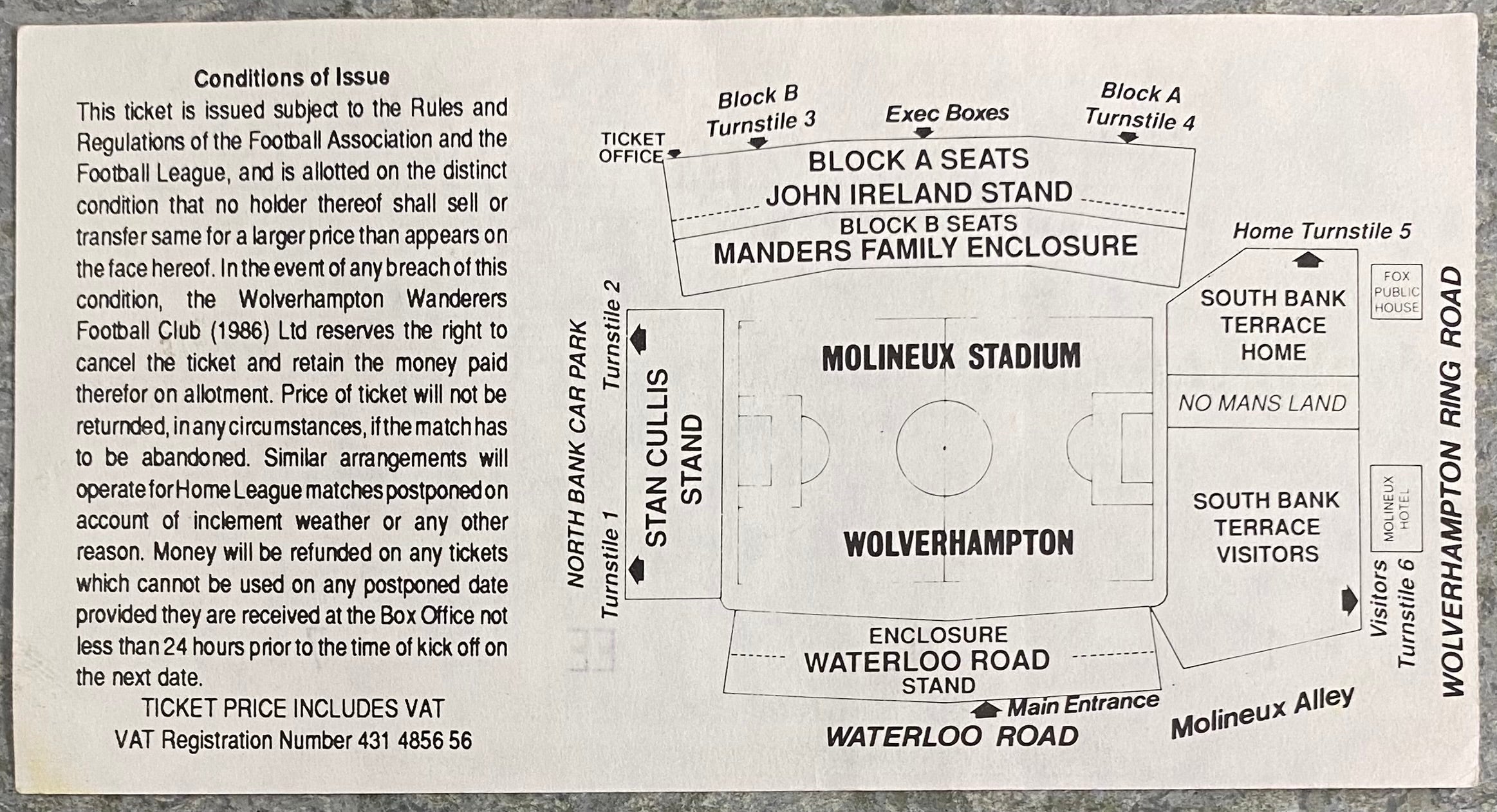 1992/93 ORIGINAL DIVISION 1 TICKET WOLVERHAMPTON WANDERERS V BRISTOL ROVERS