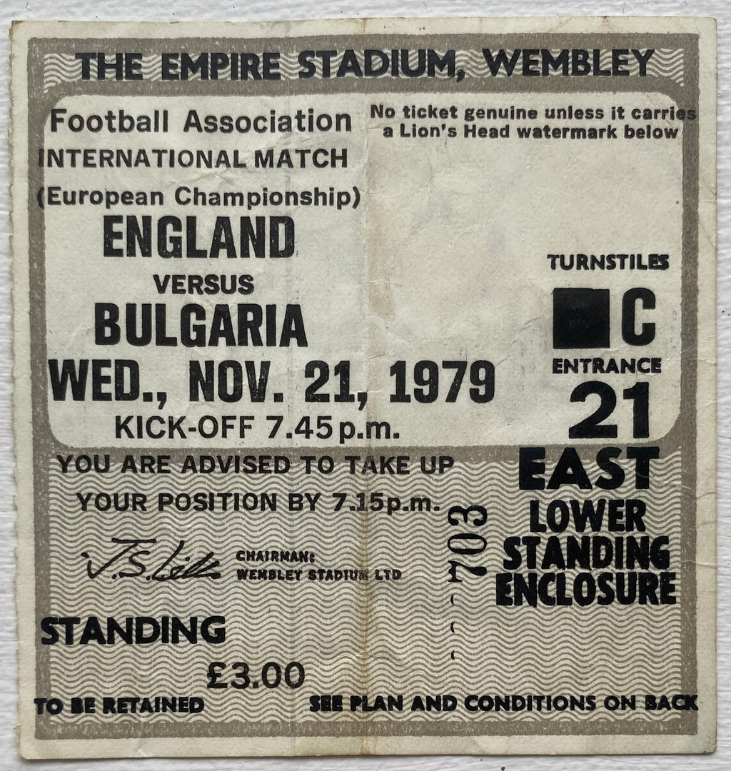 1979 ORIGINAL EUROPEAN CHAMPIONSHIPS QUALIFYING TICKET ENGLAND V BULGARIA