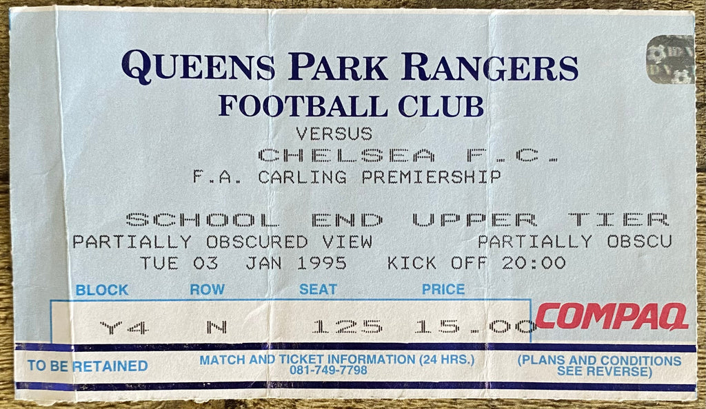 1994/95 ORIGINAL FA PREMIERSHIP TICKET QUEENS PARK RANGERS V CHELSEA