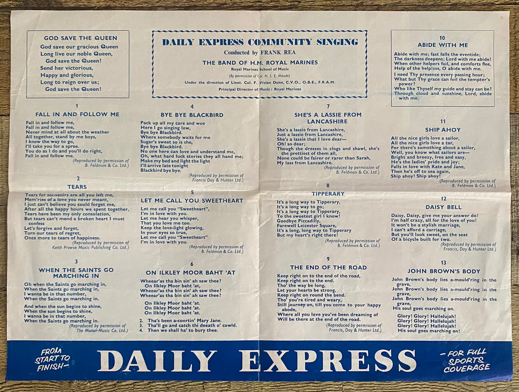 1966 ORIGINAL OFFICIAL FA CUP FINAL COMMUNITY SINGING SONG SHEET EVERTON V SHEFFIELD WEDNESDAY