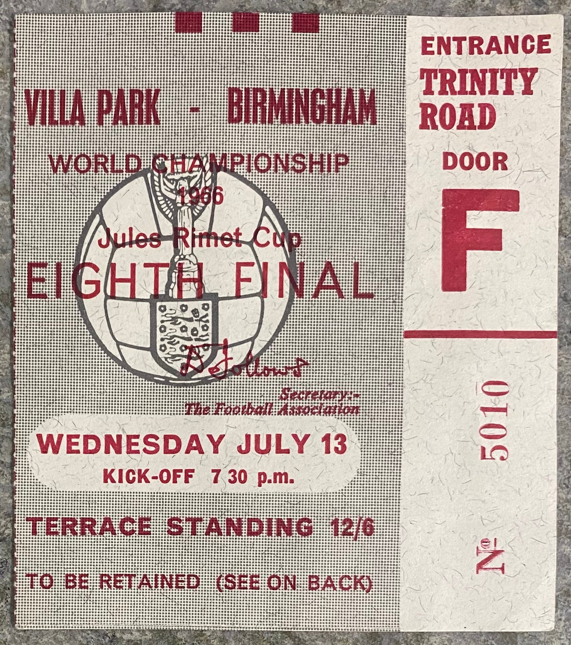 1966 ORIGINAL WORLD CUP 1ST ROUND TICKET SPAIN V ARGENTINA @ VILLA PARK