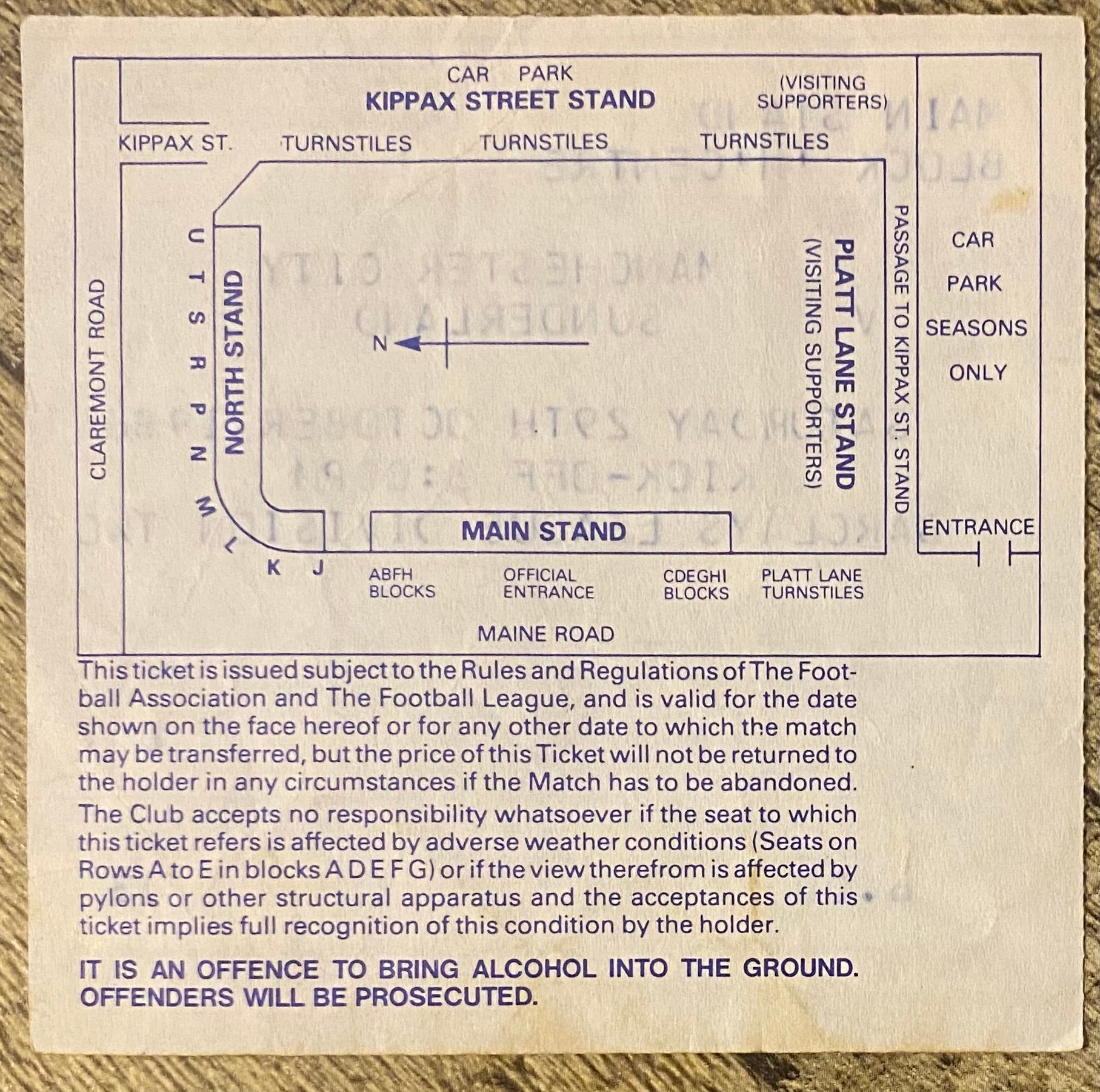 1988/89 ORIGINAL DIVISION 2 TICKET MANCHESTER CITY V SUNDERLAND