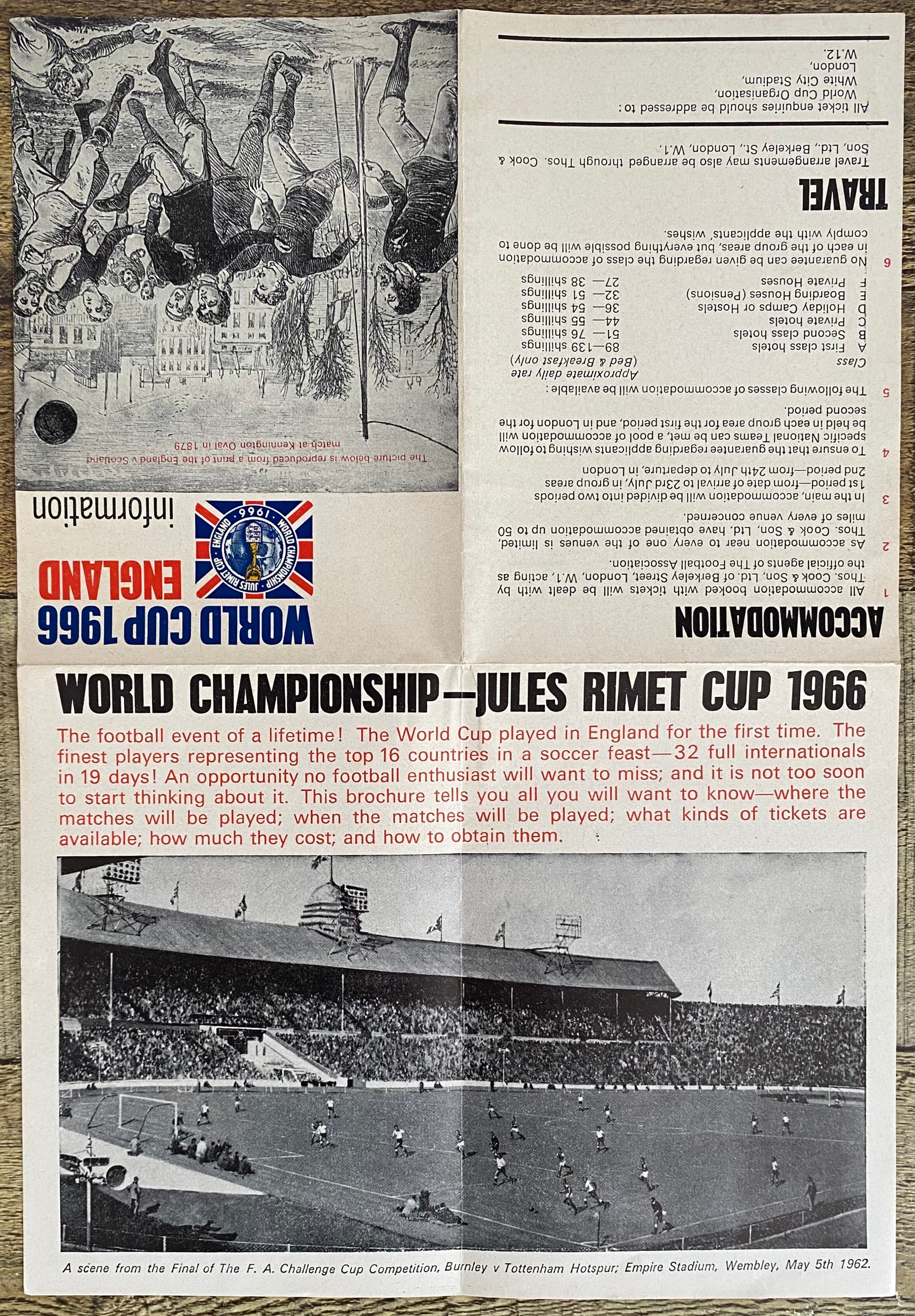 1966 WORLD CUP ORIGINAL OFFICIAL TICKET INFORMATION FOLD OUT BOOKLET