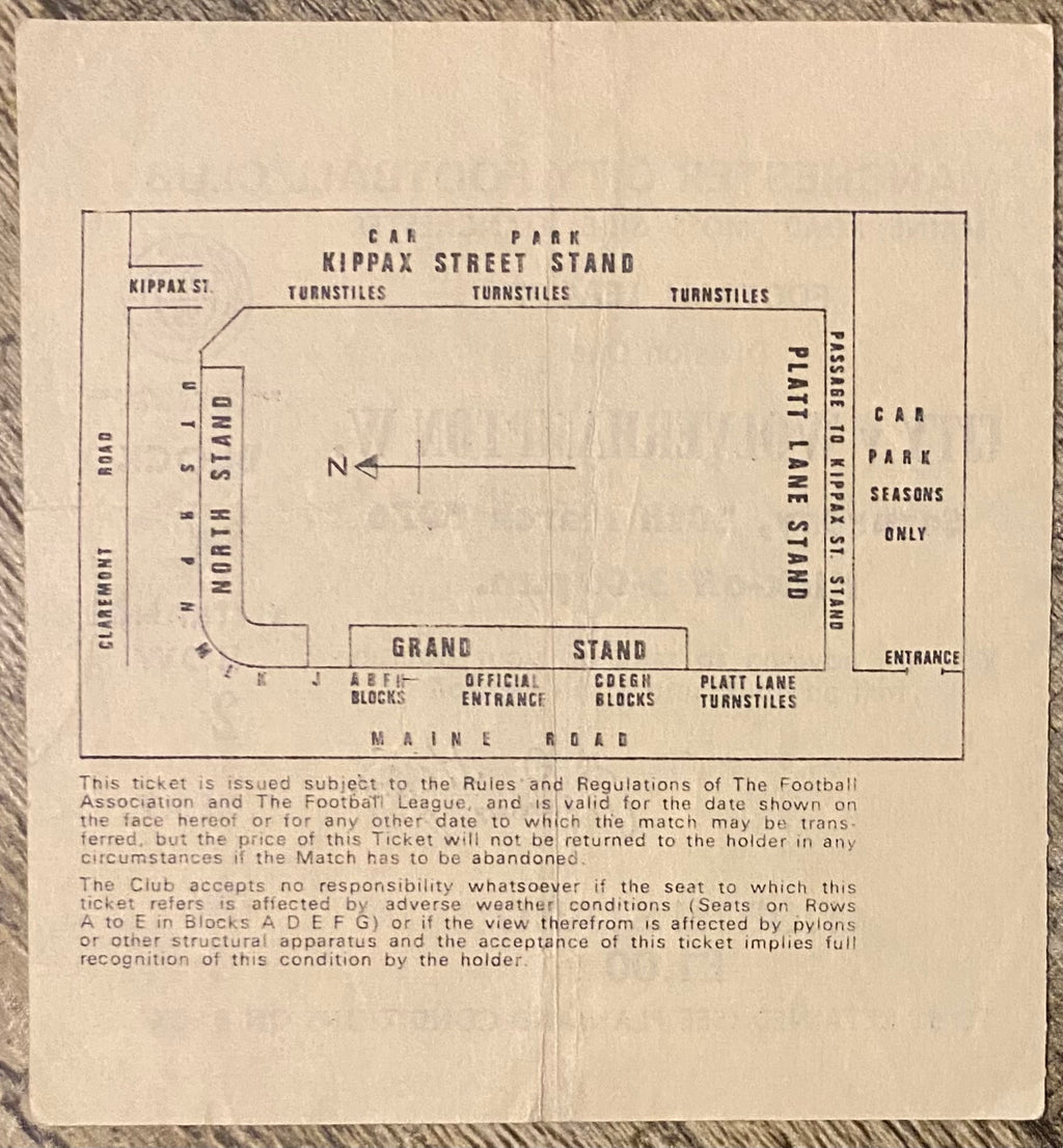 1975/76 ORIGINAL DIVISION 1 TICKET MANCHESTER CITY V WOLVERHAMPTON WANDERERS