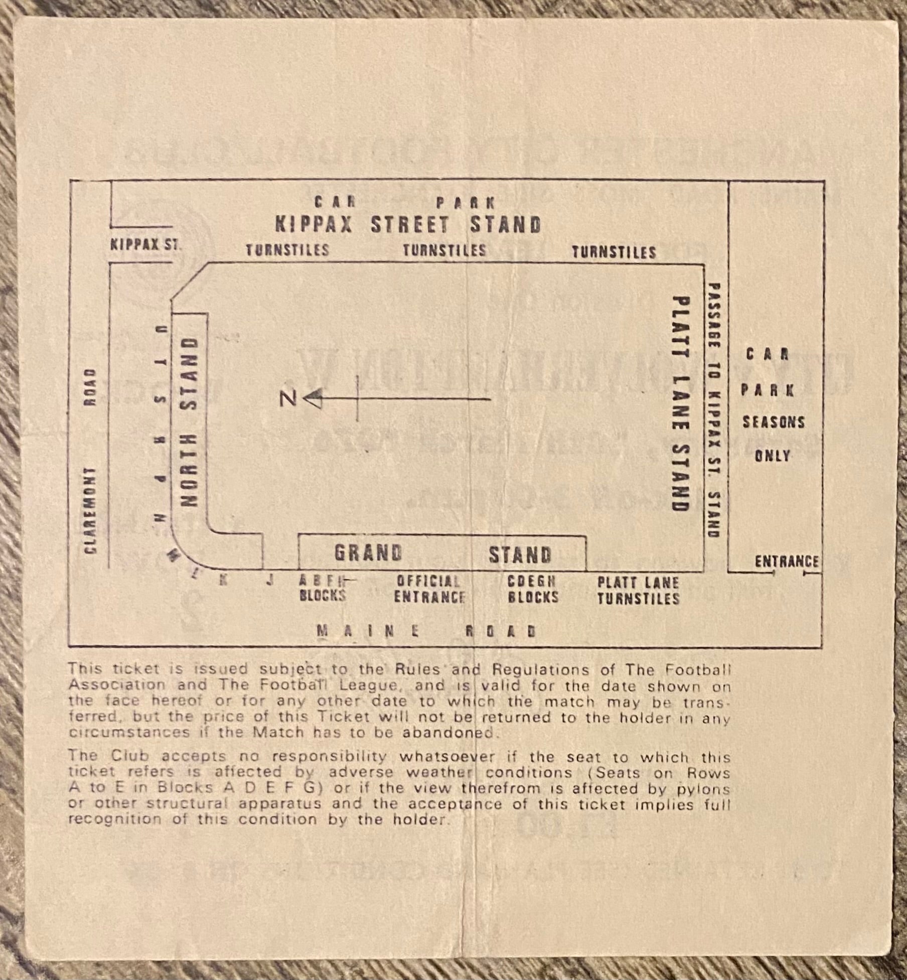1975/76 ORIGINAL DIVISION 1 TICKET MANCHESTER CITY V WOLVERHAMPTON WANDERERS