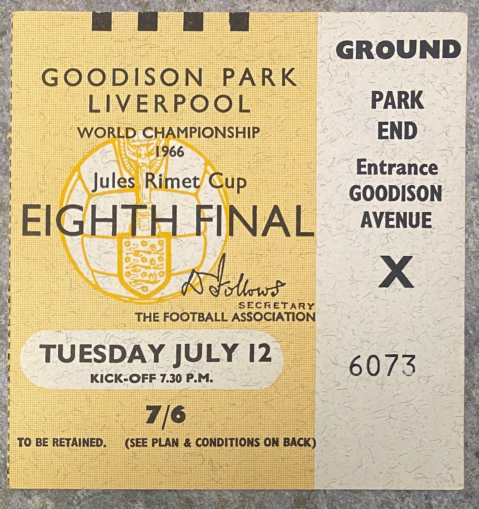 1966 ORIGINAL WORLD CUP 1ST ROUND TICKET BRAZIL V BULGARIA @ GOODISON PARK