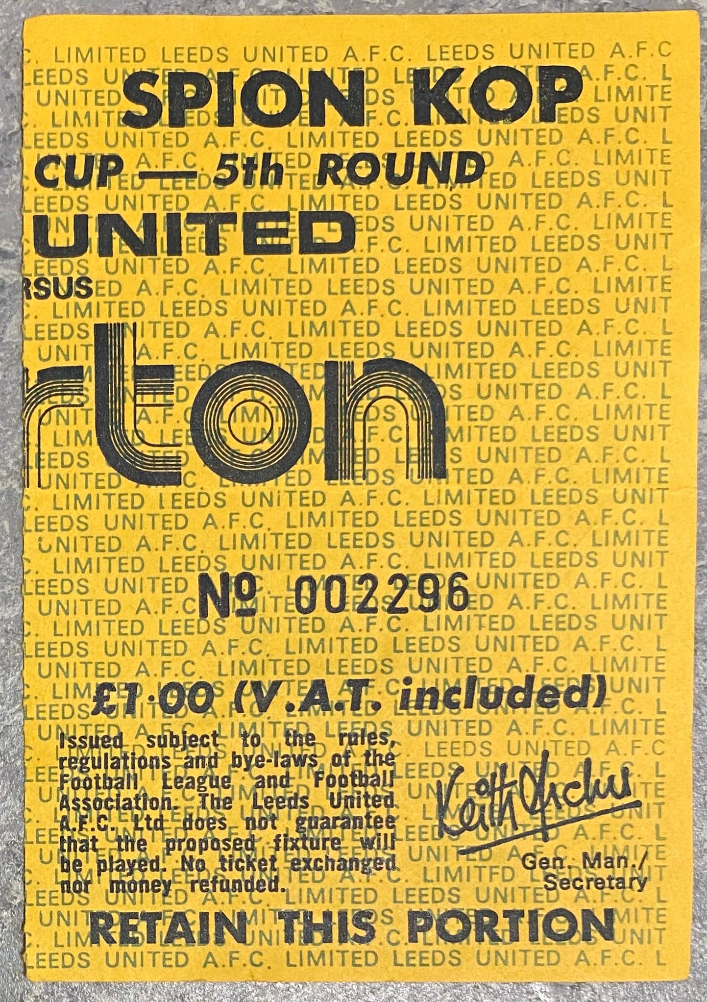 1977/78 ORIGINAL LEAGUE CUP 5TH ROUND TICKET LEEDS UNITED V EVERTON