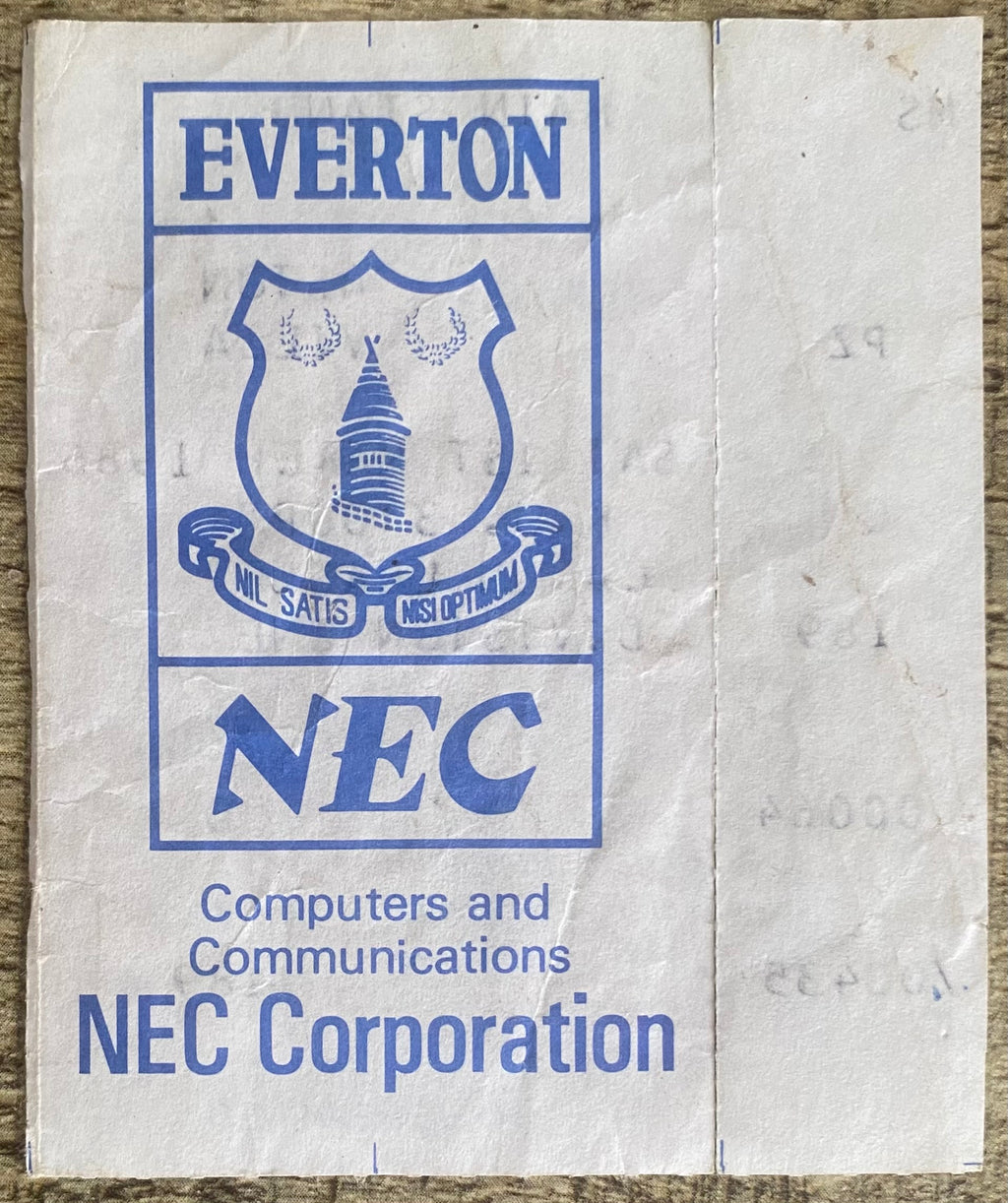 1985/86  ORIGINAL DIVISION ONE TICKET EVERTON V ASTON VILLA
