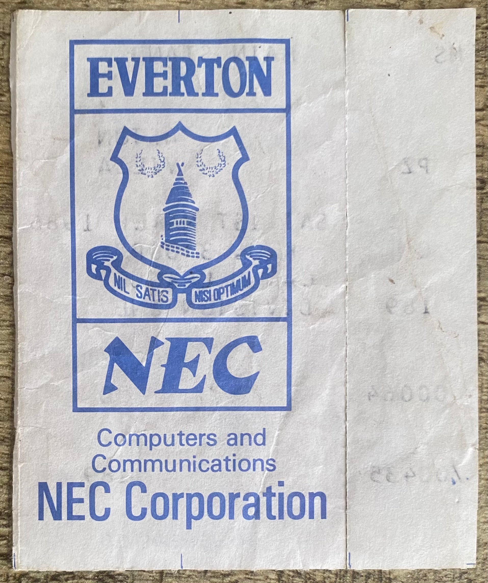 1985/86  ORIGINAL DIVISION ONE TICKET EVERTON V ASTON VILLA