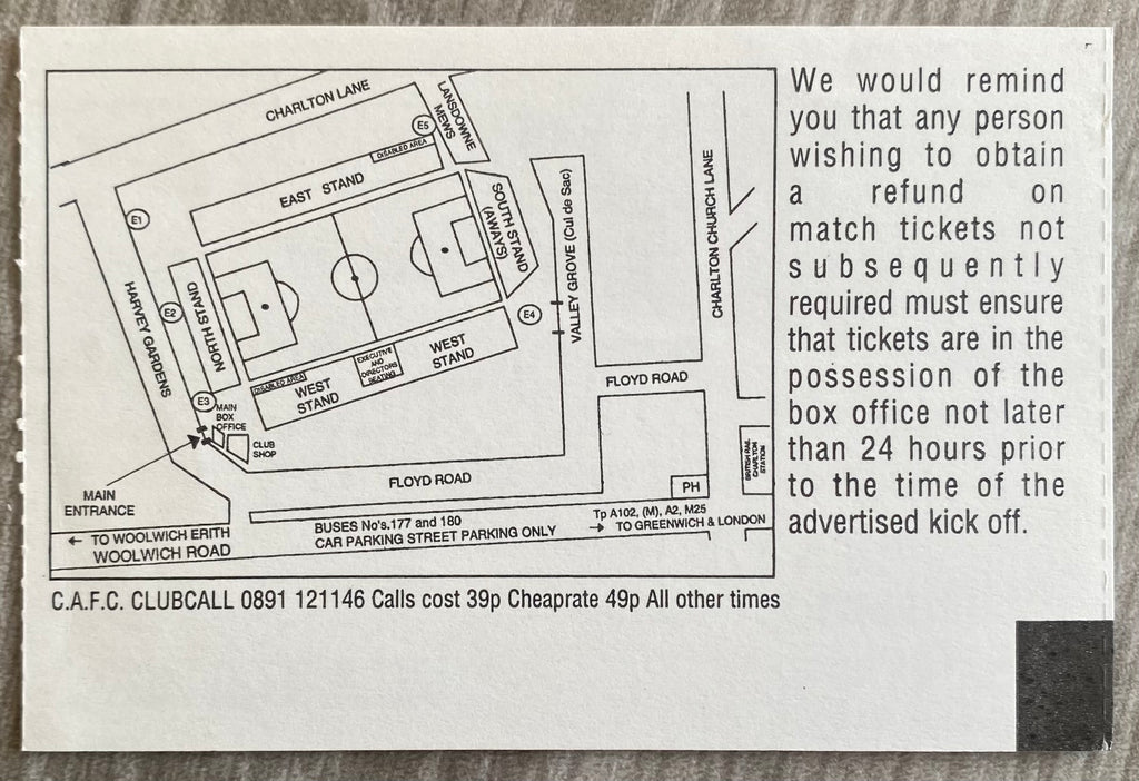 1994/95 ORIGINAL DIVISION 1 TICKET CHARLTON ATHLETIC V SUNDERLAND