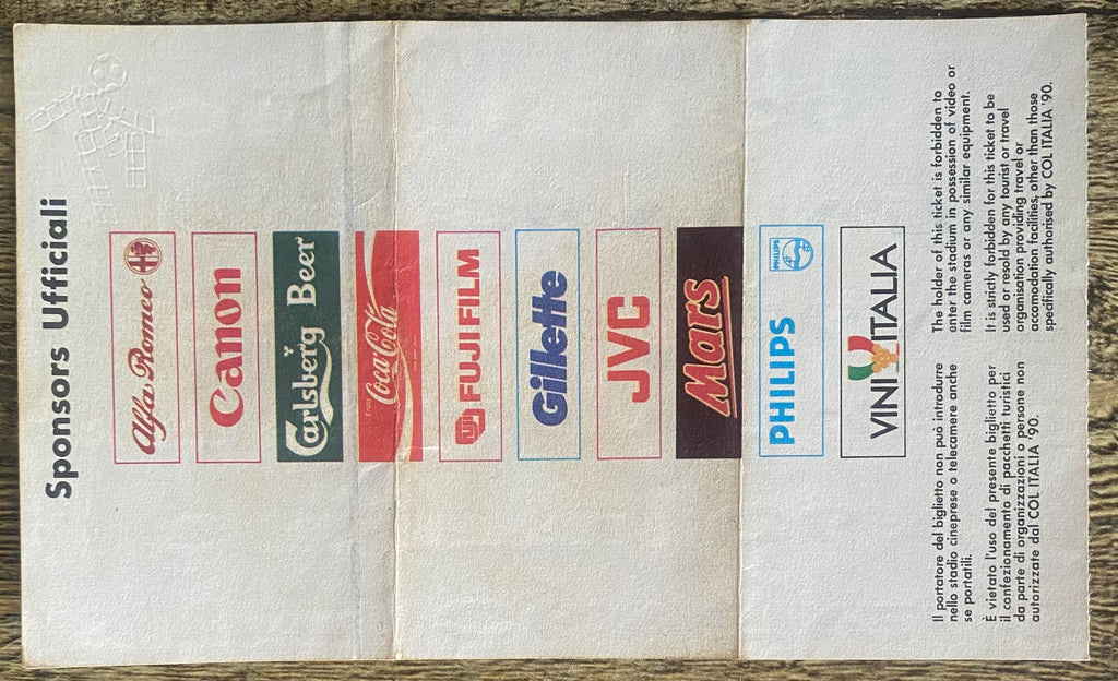 1990 ORIGINAL WORLD CUP 1ST ROUND TICKET WEST GERMANY V COLOMBIA @ MILAN