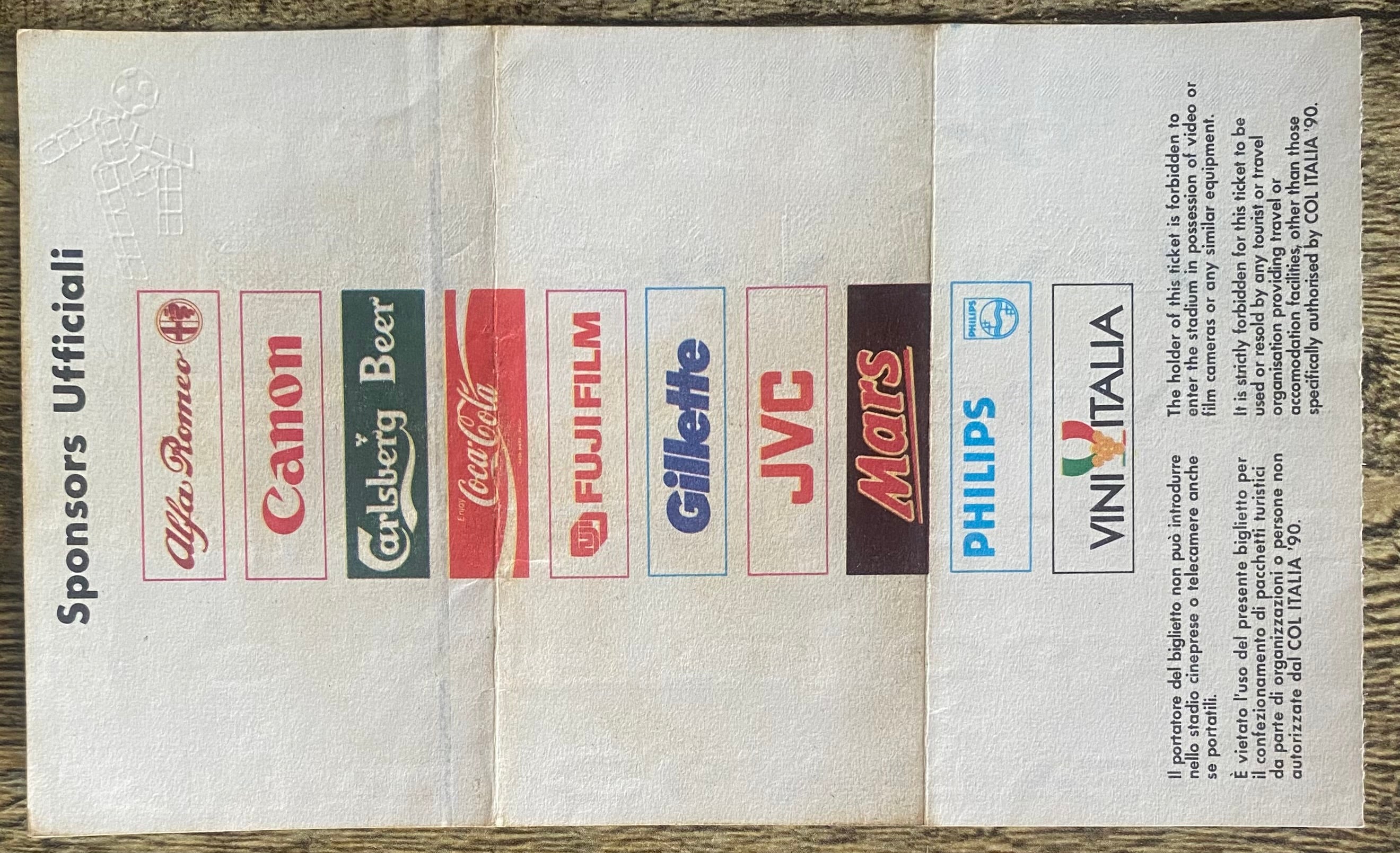 1990 ORIGINAL WORLD CUP 1ST ROUND TICKET WEST GERMANY V COLOMBIA @ MILAN