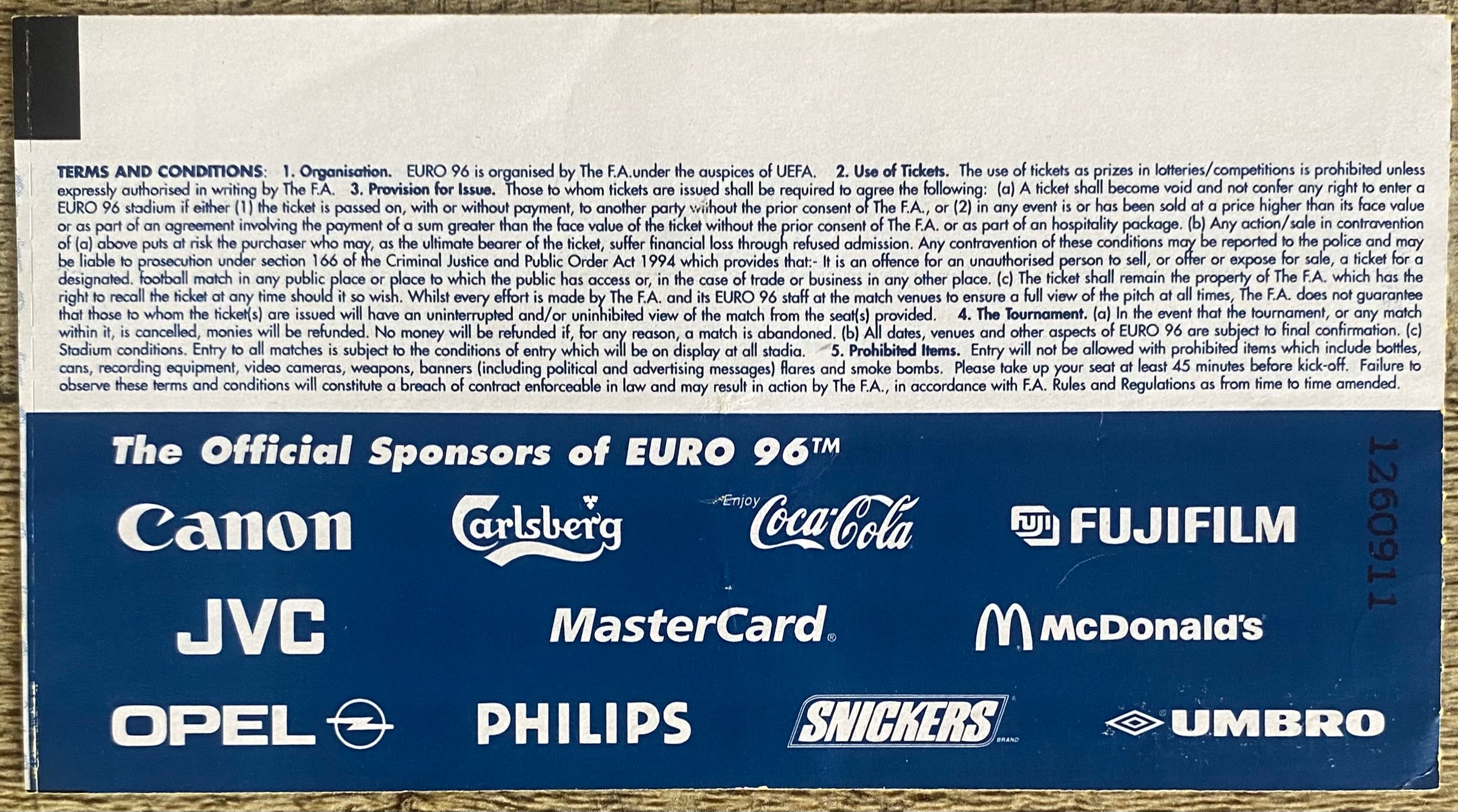 1996 ORIGINAL EUROPEAN CHAMPIONSHIPS EURO 96 TICKET ENGLAND V NETHERLANDS @ WEMBLEY