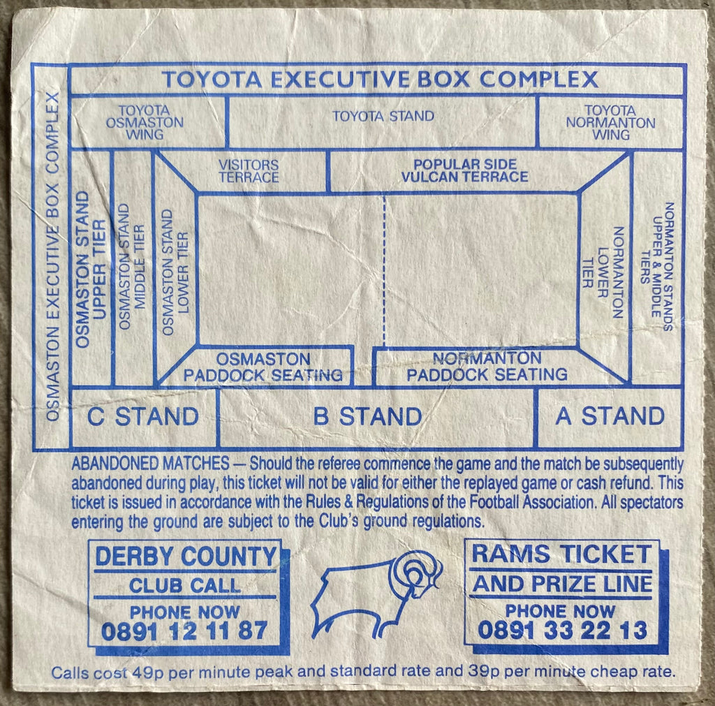 1994/95 ORIGINAL DIVISION 1 TICKET DERBY COUNTY V CHARLTON ATHLETIC