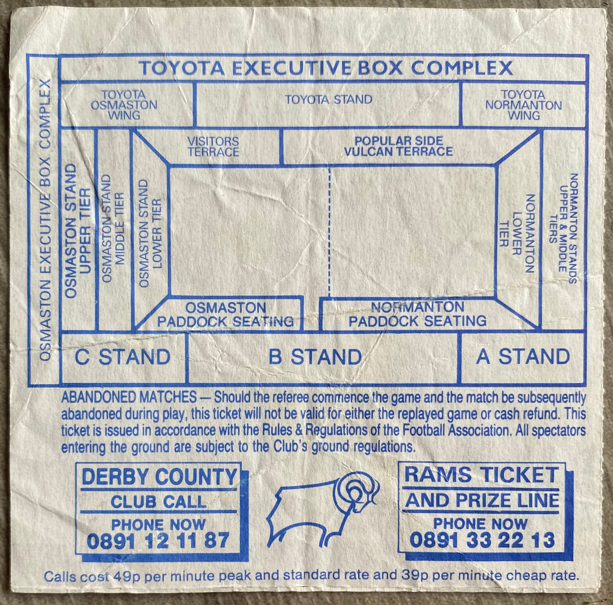 1994/95 ORIGINAL DIVISION 1 TICKET DERBY COUNTY V CHARLTON ATHLETIC