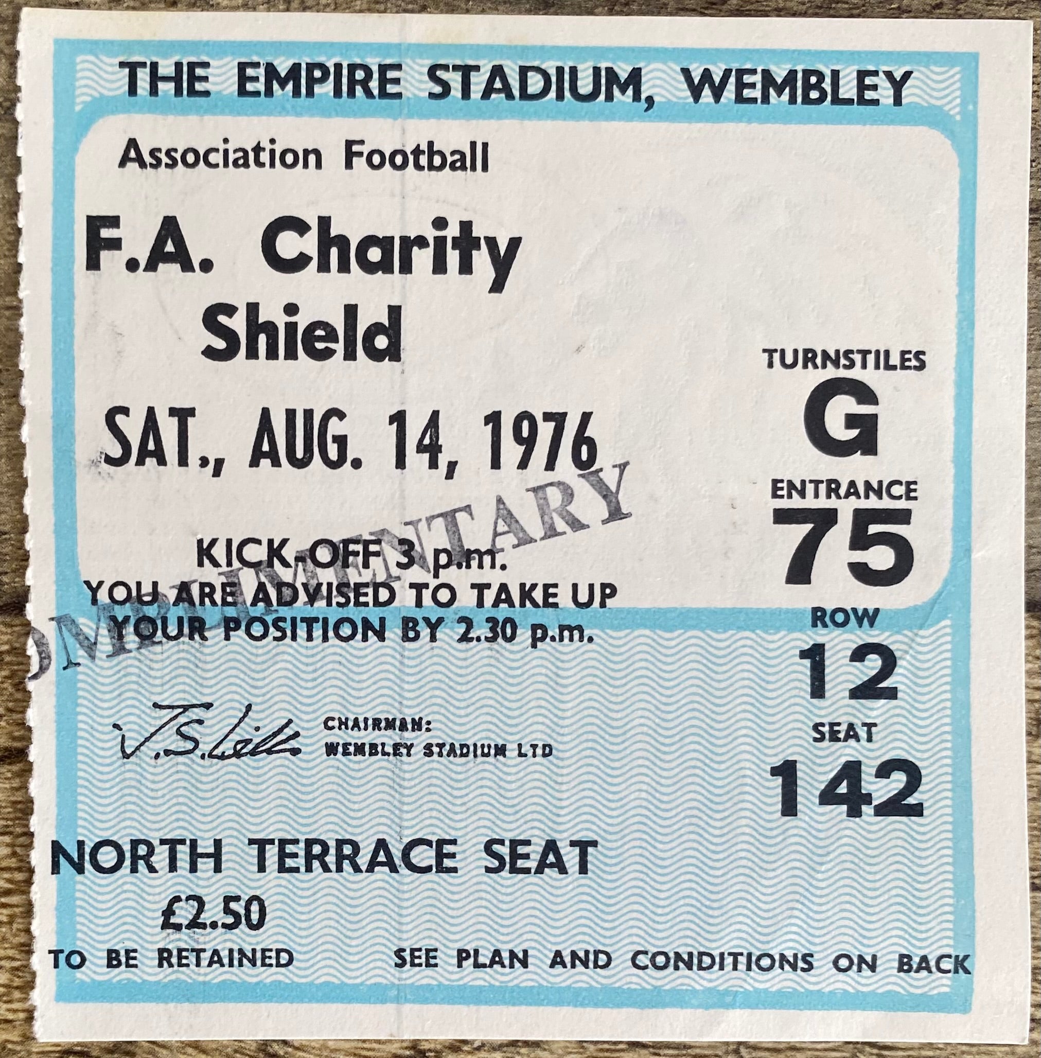 1976 ORIGINAL CHARITY SHIELD TICKET LIVERPOOL V SOUTHAMPTON
