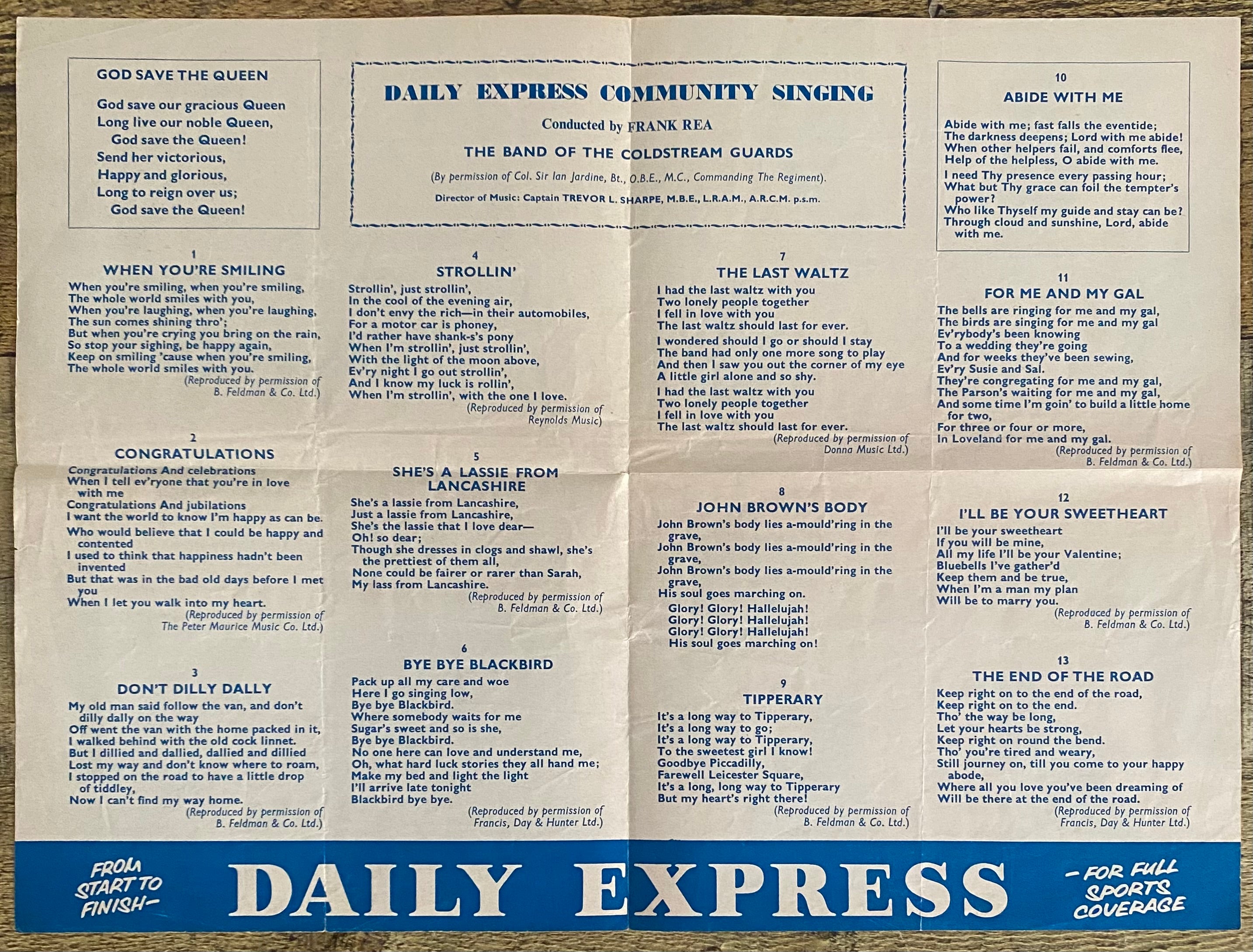 1969 ORIGINAL OFFICIAL FA CUP FINAL COMMUNITY SINGING SONG SHEET MANCHESTER CITY V LEICESTER CITY