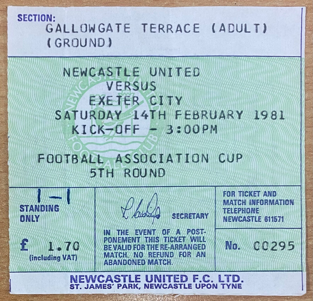 1980/81 ORIGINAL FA CUP 5TH ROUND TICKET NEWCASTLE UNITED V EXETER CITY