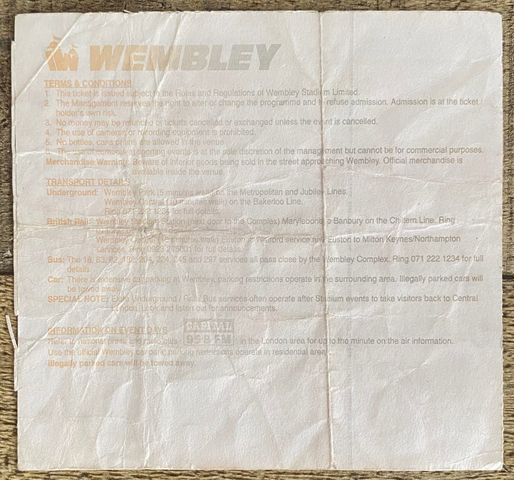 1994 ORIGINAL INTERNATIONAL TICKET ENGLAND V DENMARK