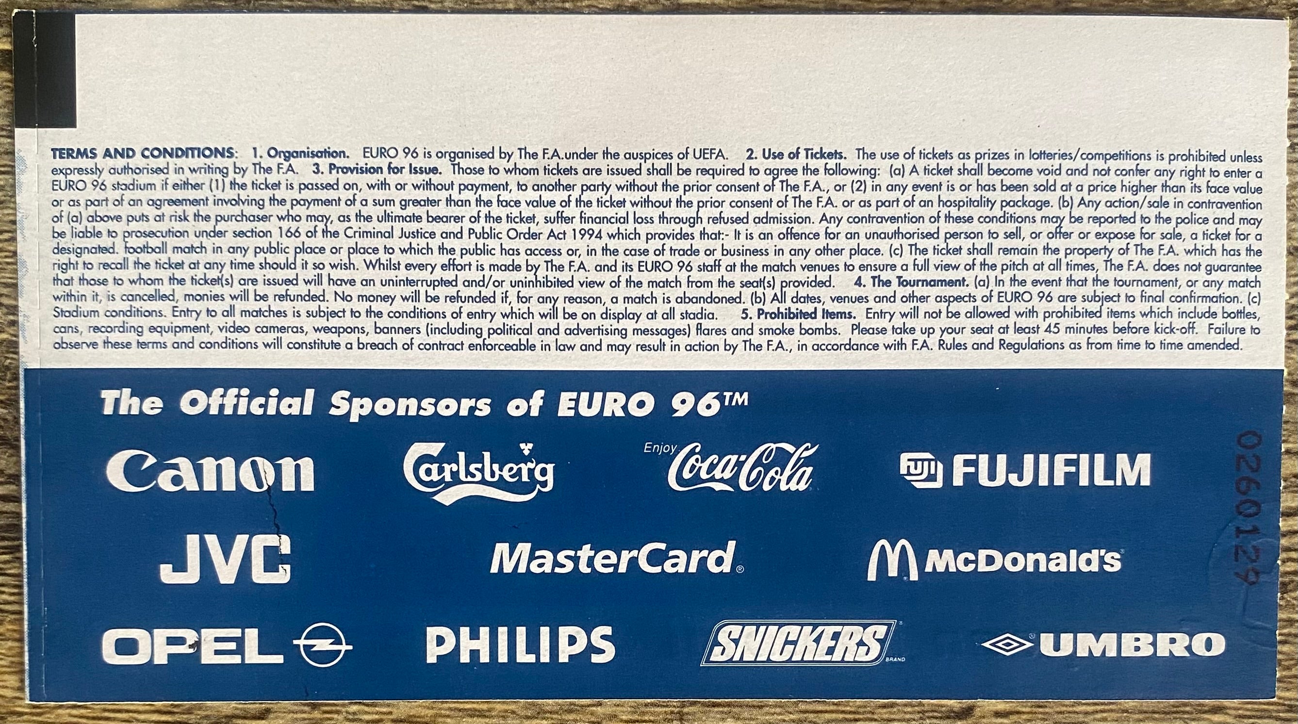 1996 ORIGINAL EUROPEAN CHAMPIONSHIPS EURO 96 QUARTER FINAL TICKET CZECH REPUBLIC V PORTUGAL @ VILLA PARK