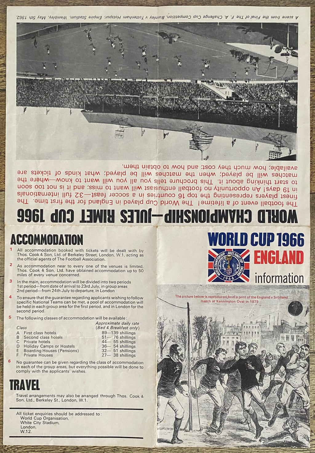 1966 WORLD CUP ORIGINAL OFFICIAL TICKET INFORMATION FOLD OUT BOOKLET