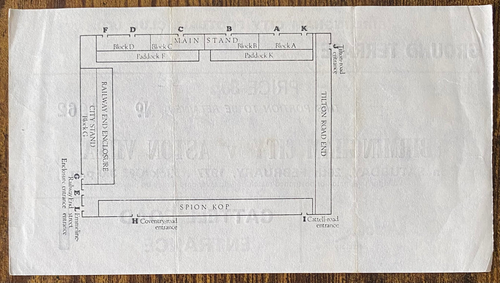 1976/77 ORIGINAL DIVISION 1 TICKET BIRMINGHAM CITY V ASTON VILLA