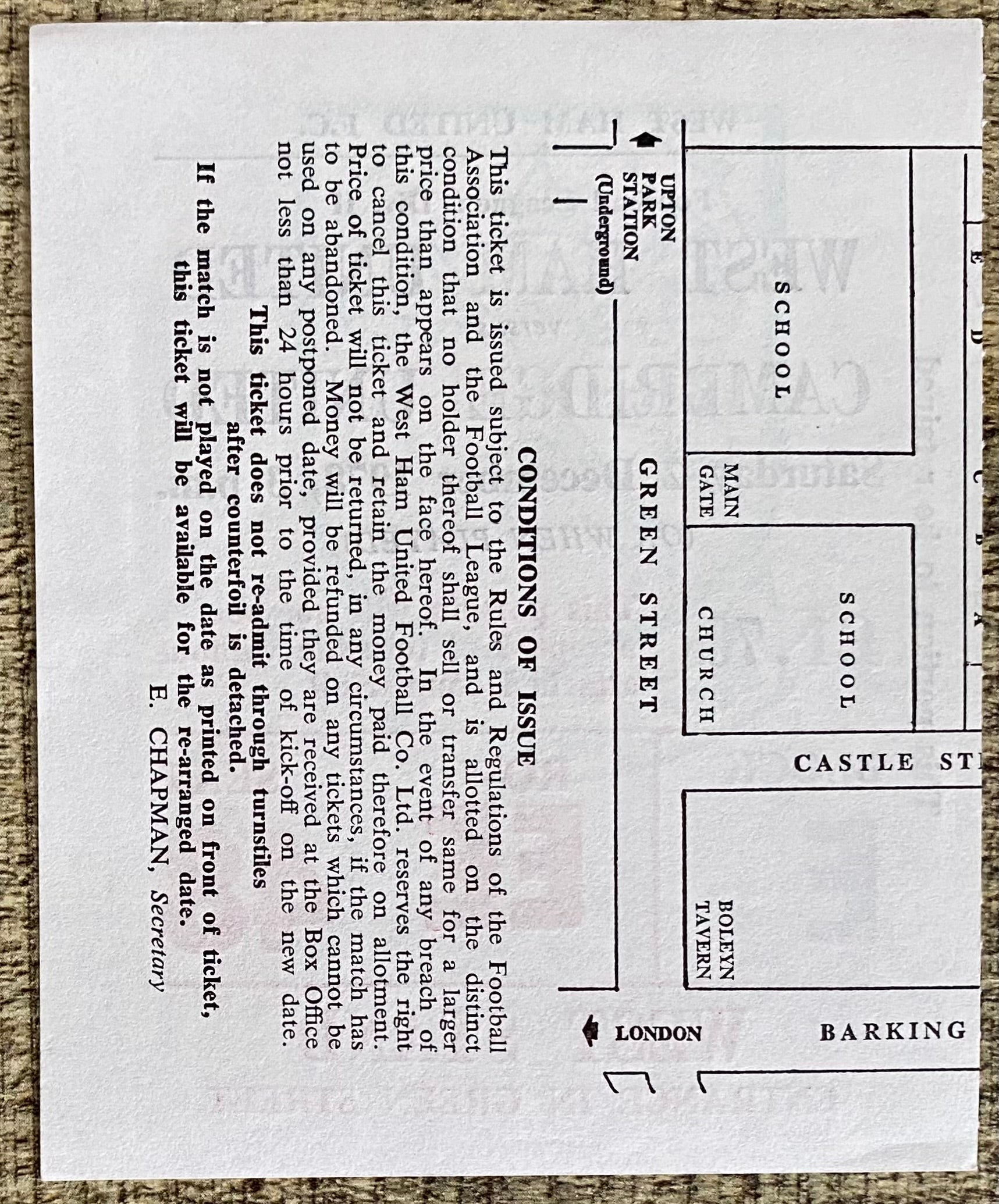1978/79 ORIGINAL DIVISION 2 TICKET WEST HAM UNITED V CAMBRIDGE UNITED