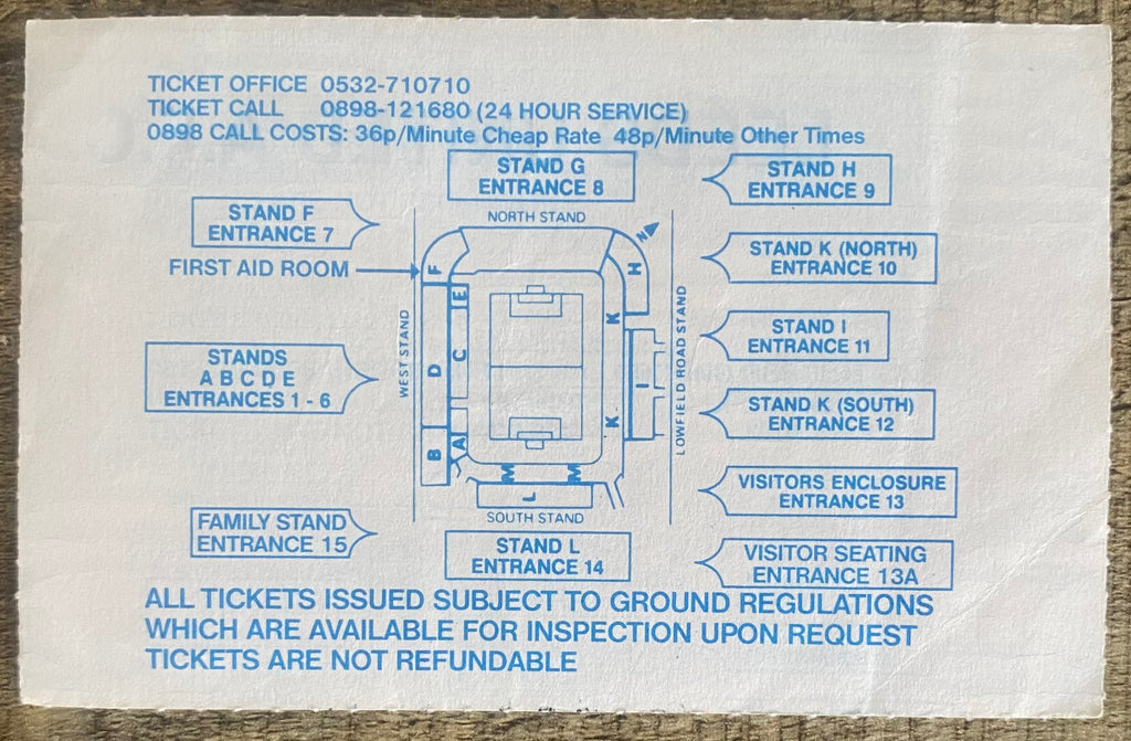 1991/92 ORIGINAL DIVISION 1 TICKET LEEDS UNITED V TOTTENHAM HOTSPUR
