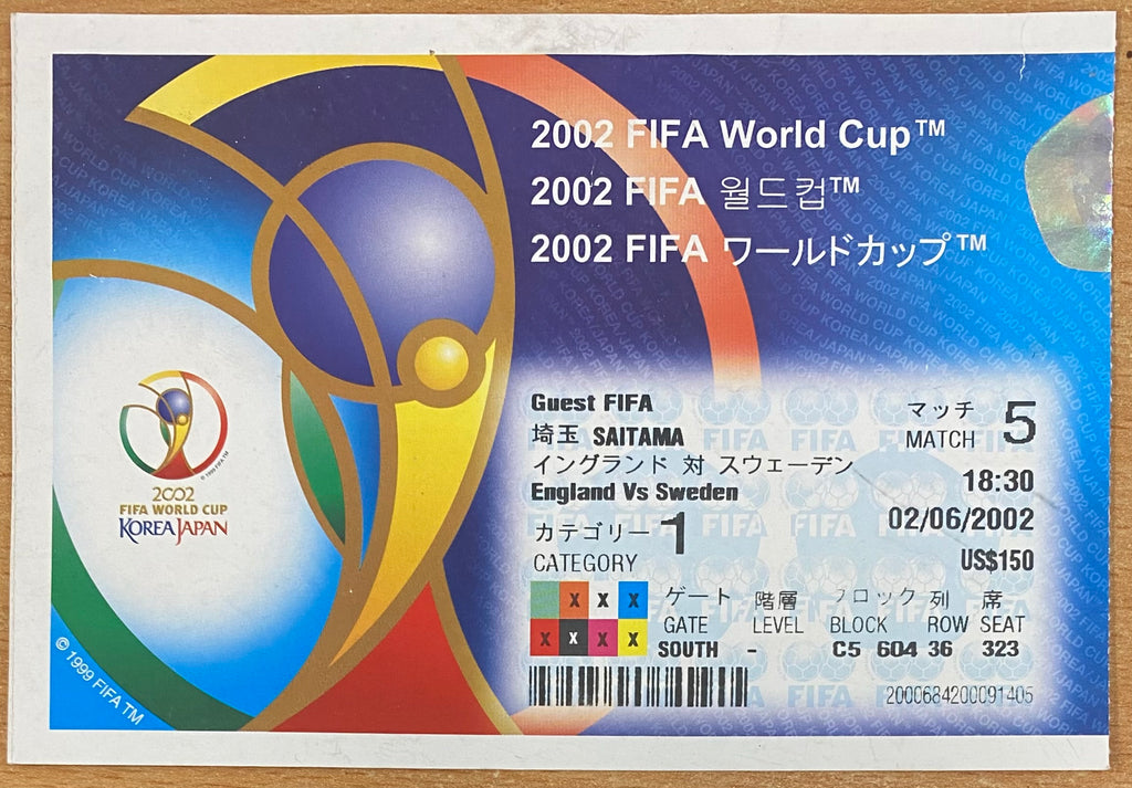 2002 ORIGINAL WORLD CUP 1ST ROUND TICKET ENGLAND V SWEDEN @ SAITAMA