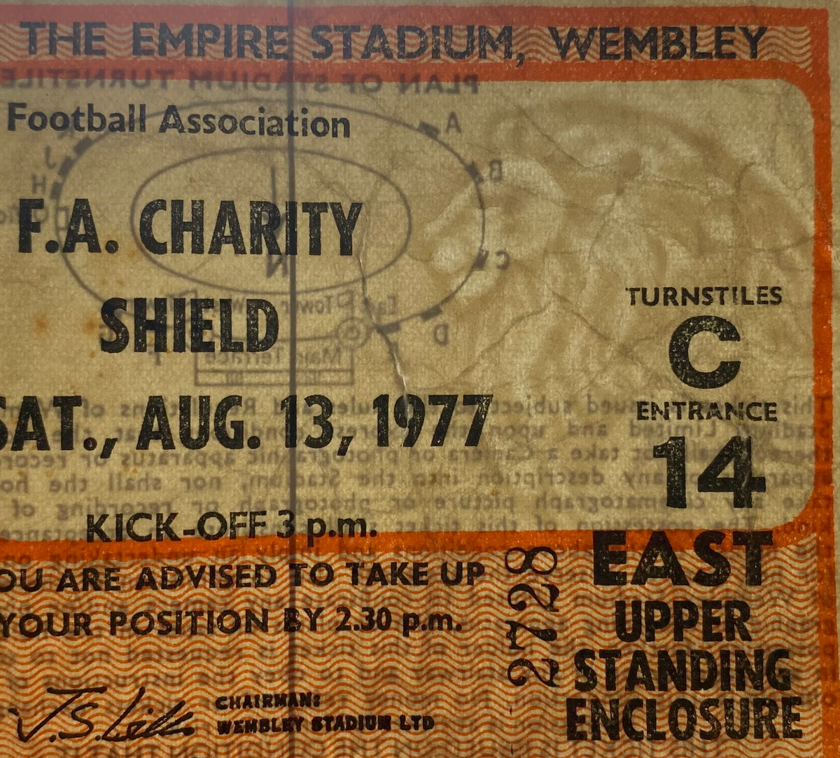 1977 ORIGINAL CHARITY SHIELD TICKET LIVERPOOL V MANCHESTER UNITED